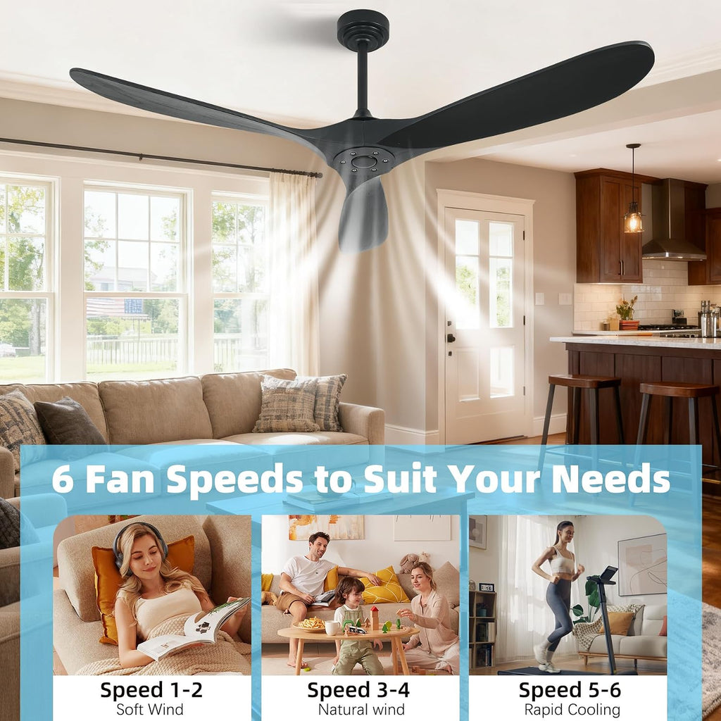 Outdoor Ceiling Fan Without Light, 60 Inch Smart Ceiling Fan with Remote & Voice Control for Compatible with