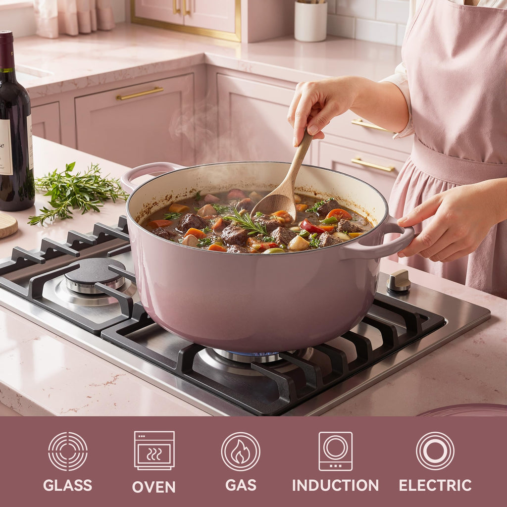 4.5 Quart Dutch Oven Pot with Lid, Non Stick Enameled Cast Iron Dutch Oven for Bread Baking, Heavy-Duty, Oven Safe
