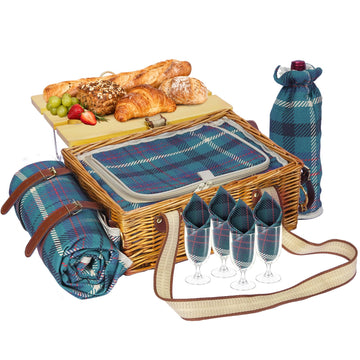 Wicker Picnic Basket for 4 with Folding Table & Waterproof Blanket