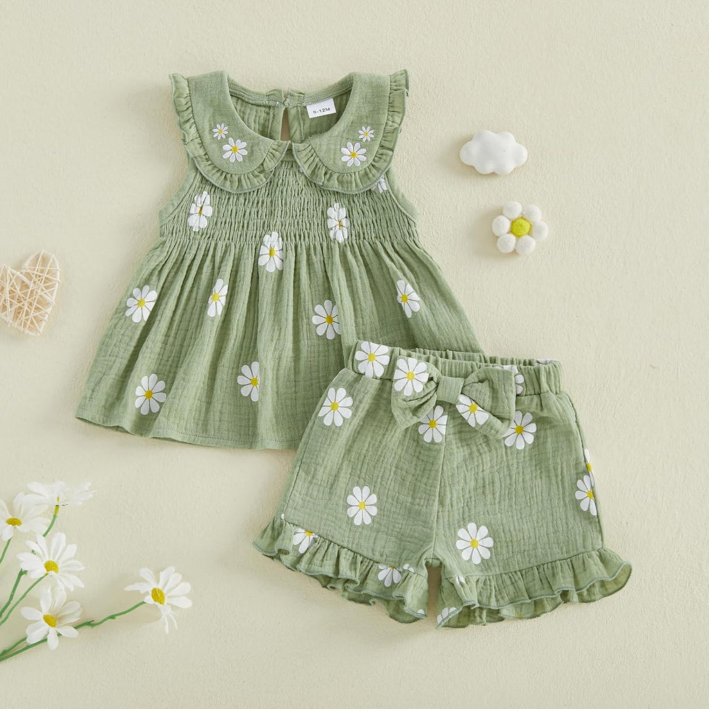 Toddler Baby Girl Summer Clothes Cute Cotton Linen Sleeveless Tee Shirt Dress Set Shorts Outfits Princess Outfit