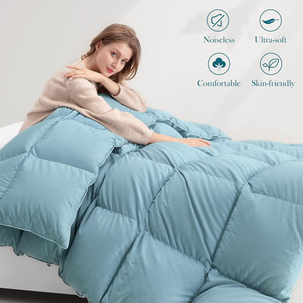 Premium Down Comforter Queen, Luxurious All Season Duvet Insert with Cotton Blended Fabric
