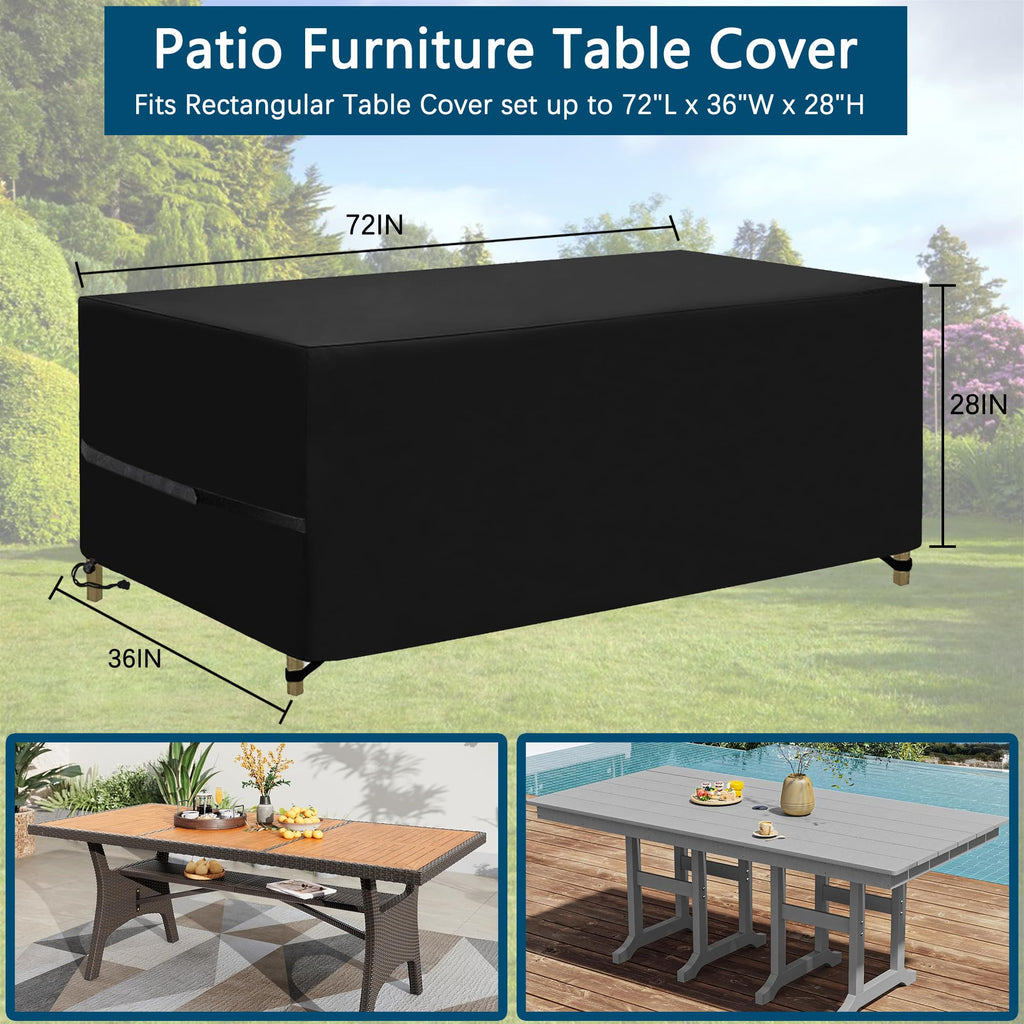 Patio Table Covers, Rectangular Outdoor Dining Table Cover, 72"L X36"W X28"H