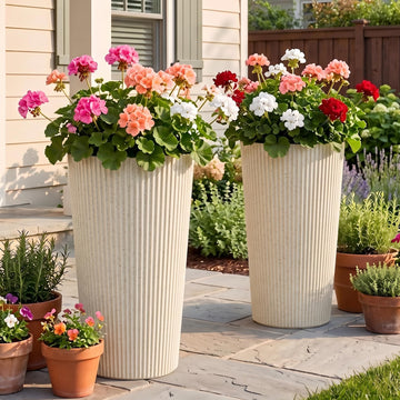 24" Tall Planters for Outdoor Plants Set of 2 - Round Beige