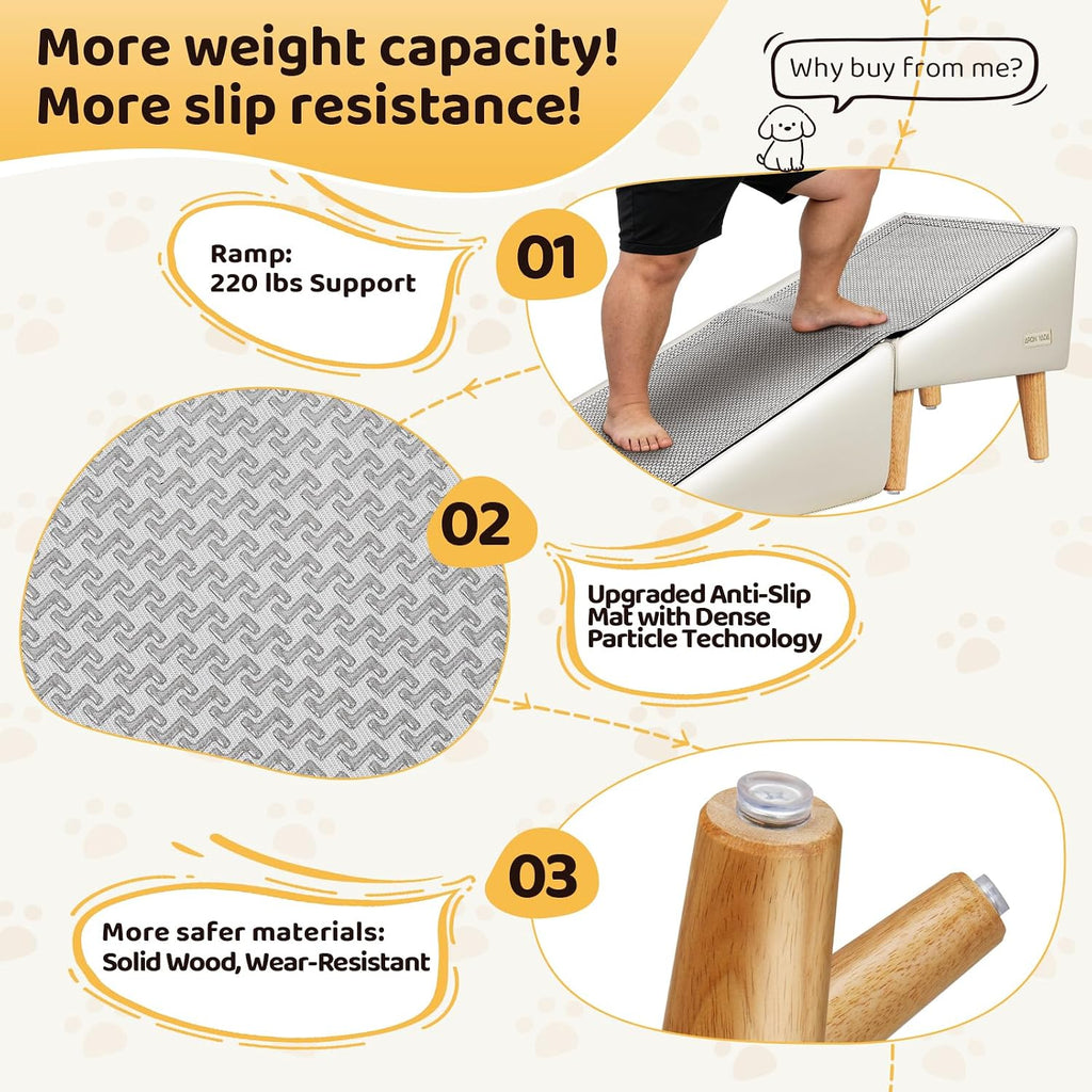 Dog Ramp for Couch, 16"H 2-in-1 Non-Slip Dog Stairs for Small Dogs