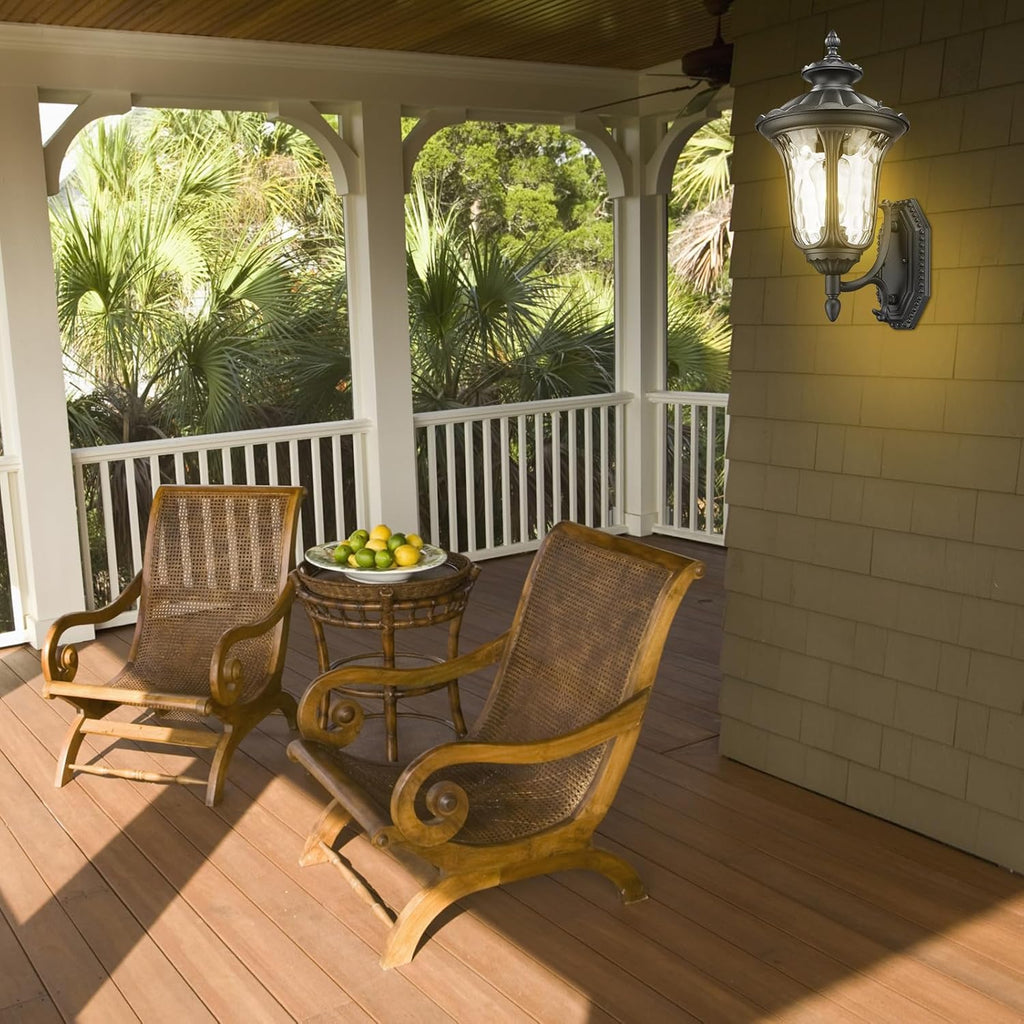 Outdoor Light Fixtures Wall Mount, Waterproof Exterior Wall Lanterns with Waer Ripple Glass, Outside Sconces