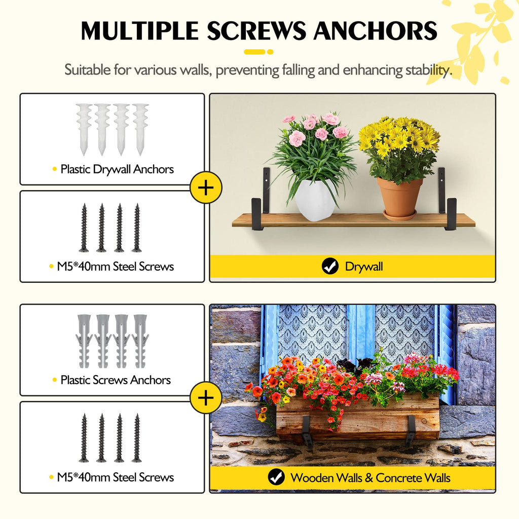 Adjustable Window Box Brackets, 6 Pack Planter Box Brackets, Black