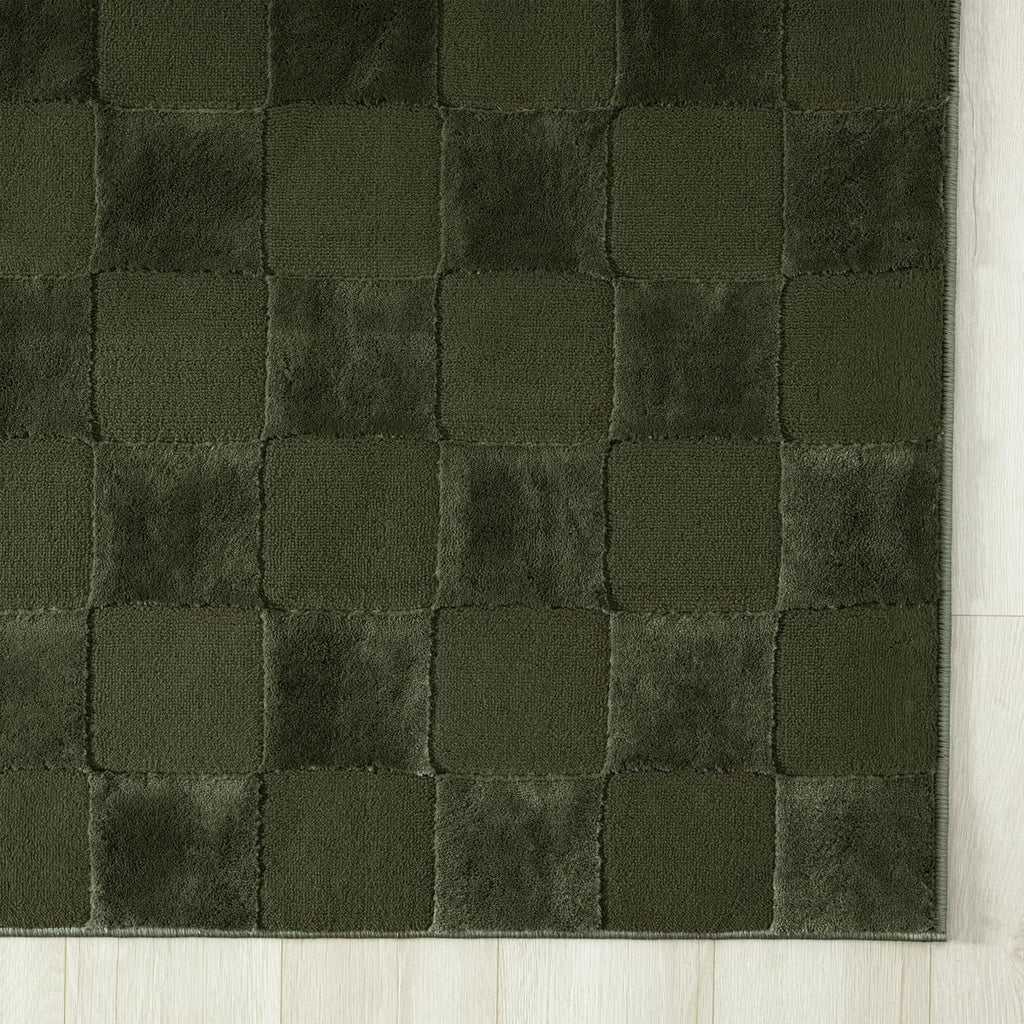 Green Checkered Area Rug - - Chunky, Plush and Soft Washable Carpet - Perfect - Plush Deco Collection