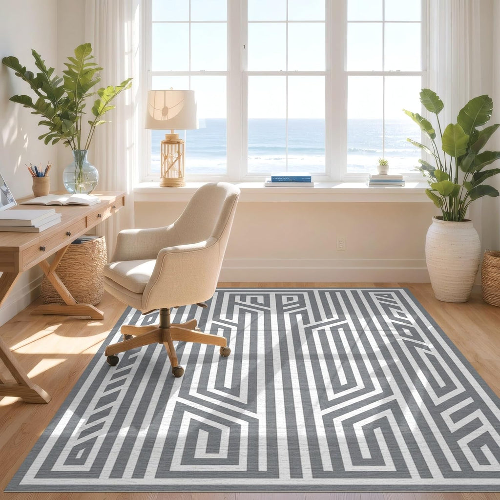 Flatwoven Area Rug, Nordic Motif with Scandinavian Minimalist Aesthetics, Machine Washable, Stain Resistant
