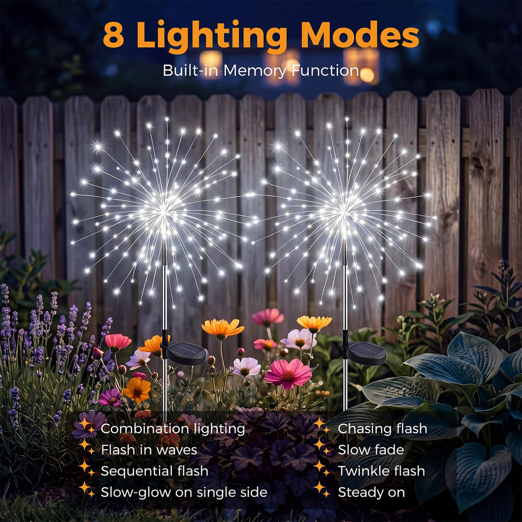 4 Pack Solar Garden Lights Outdoor, 8 Modes Firework Lights Outside
