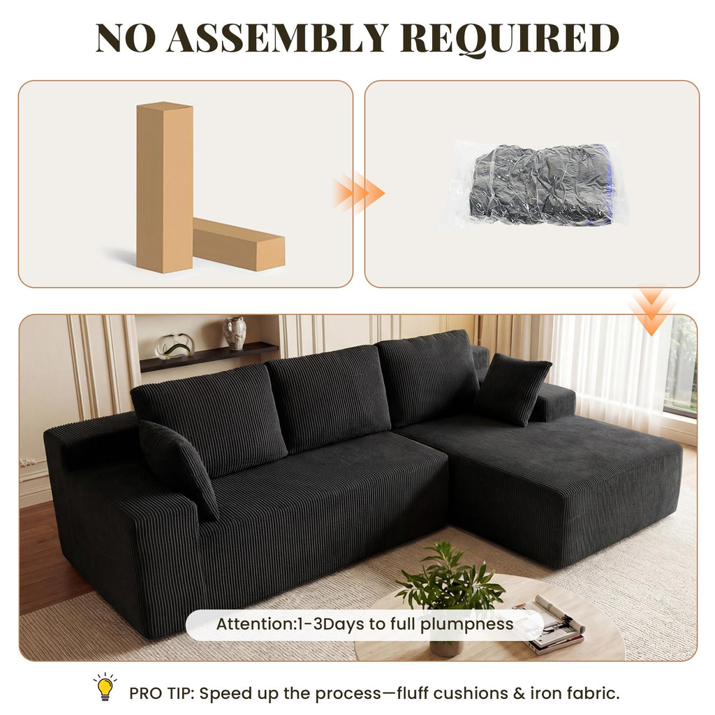 Cloud Sectional Boneless Couches, Modular L Shaped Couch with Deep Seat Oversized Right Facing Chaise, Memory Foam