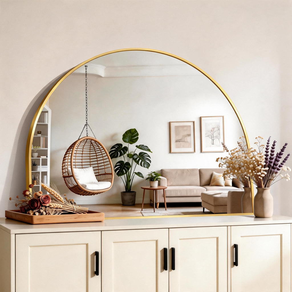 Arched Wall Mirror 40"x30", Gold Arched Mirror &Mantel