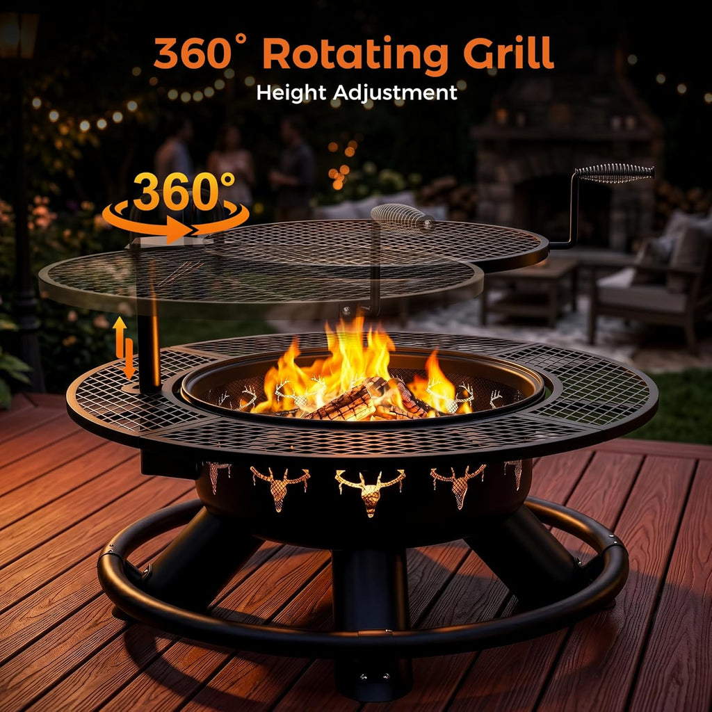 Fire Pit with Poker, Outdoor Fire Pit Extra Large, Wood Burning Firepits for Outside with Grill, 47 inch