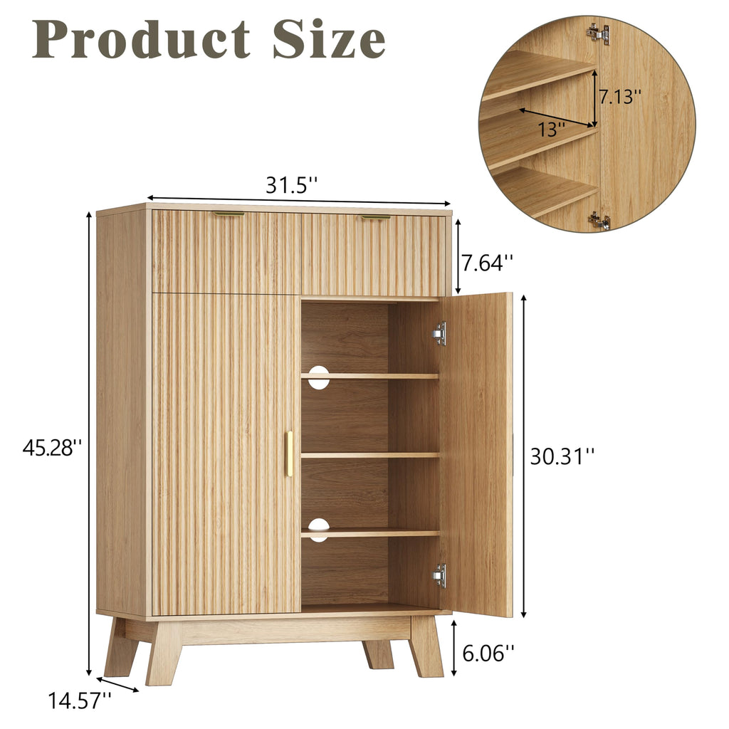 4 Tier Fluted Shoe Cabinet Storage, Oak