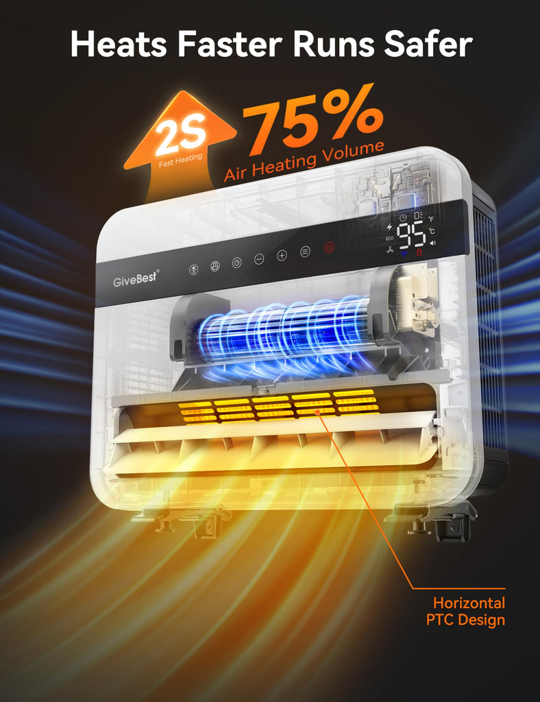 Smart Wall Space Heater for Indoor Use with Remote Control/APP