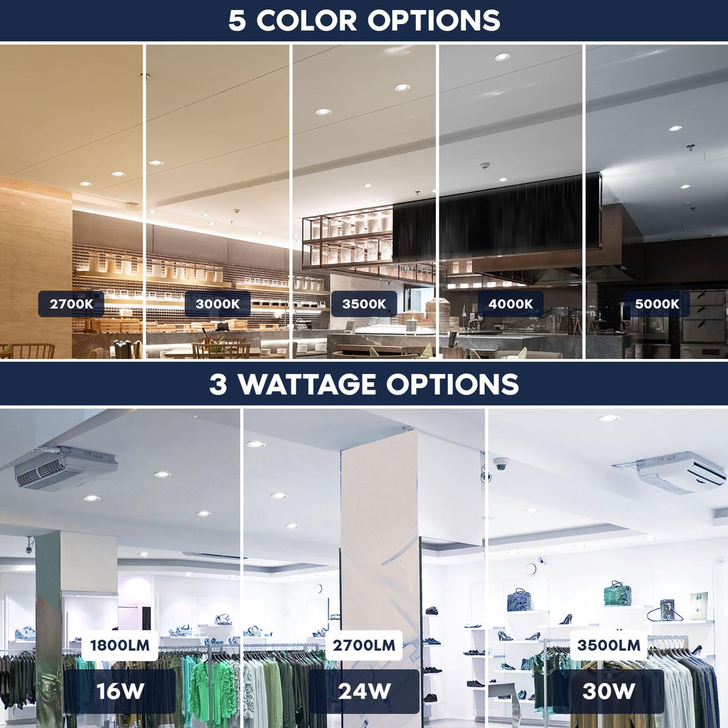8" Inch Commercial LED Recessed Light with J-Box, 5 Color Options 2700K - 5000K, 3 Wattages 16/24/30W