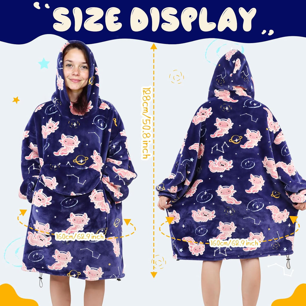 Adult Wearable Blanket Hoodie - Axolotl Wearable Blanket Sweatshirt for Women or Men, Warm & Cozy Plush Fleece
