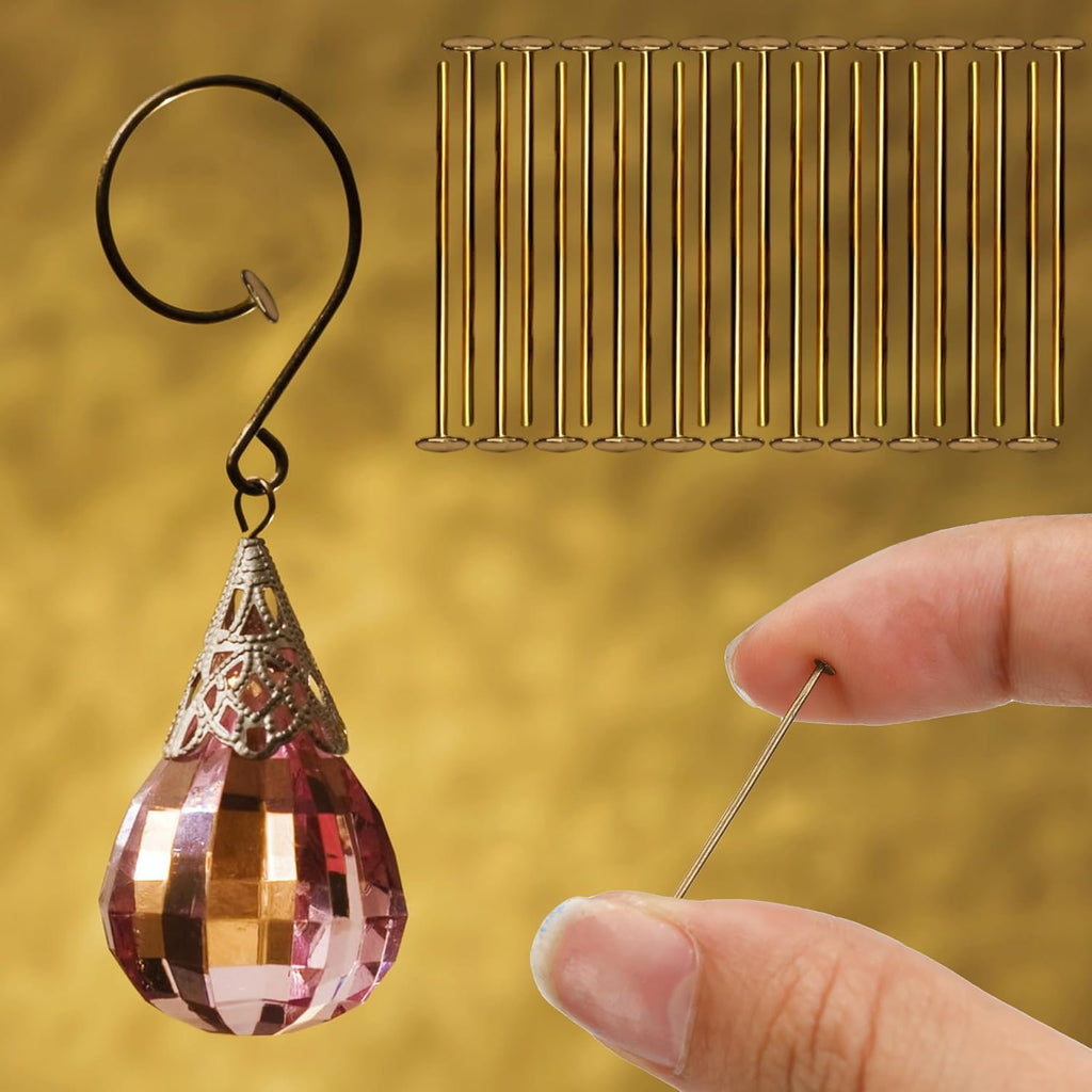 100pcs 1"/ 26mm Antique Chandelier Pins, Flat Head Pin Replacement Parts Crystal Hooks Straight Pins to Hanging Prism
