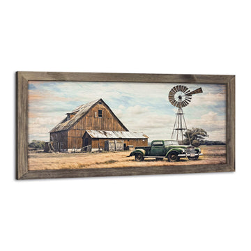 Rustic Farm Barn Wood Artwork: Large Framed Vintage Car Country Farmhouse Prints Wall Art Retro Truck Countryside