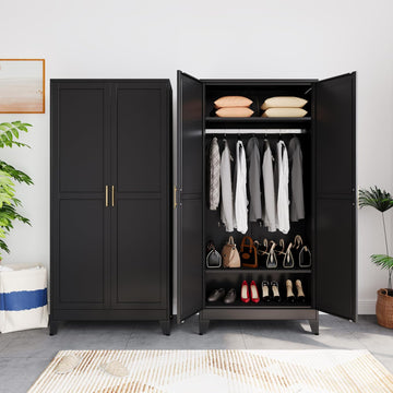 Metal Armoire Wardrobe Closet Storage Cabinet with Hanging Rod,71'' Metal Wardrobe Cabinet with 2 Doors and 2
