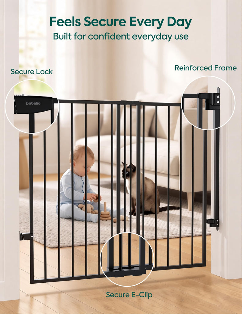 Extra Tall No Bottom Bar Baby/Dog Gate, 34" H, 29.7-46.5" W, Black