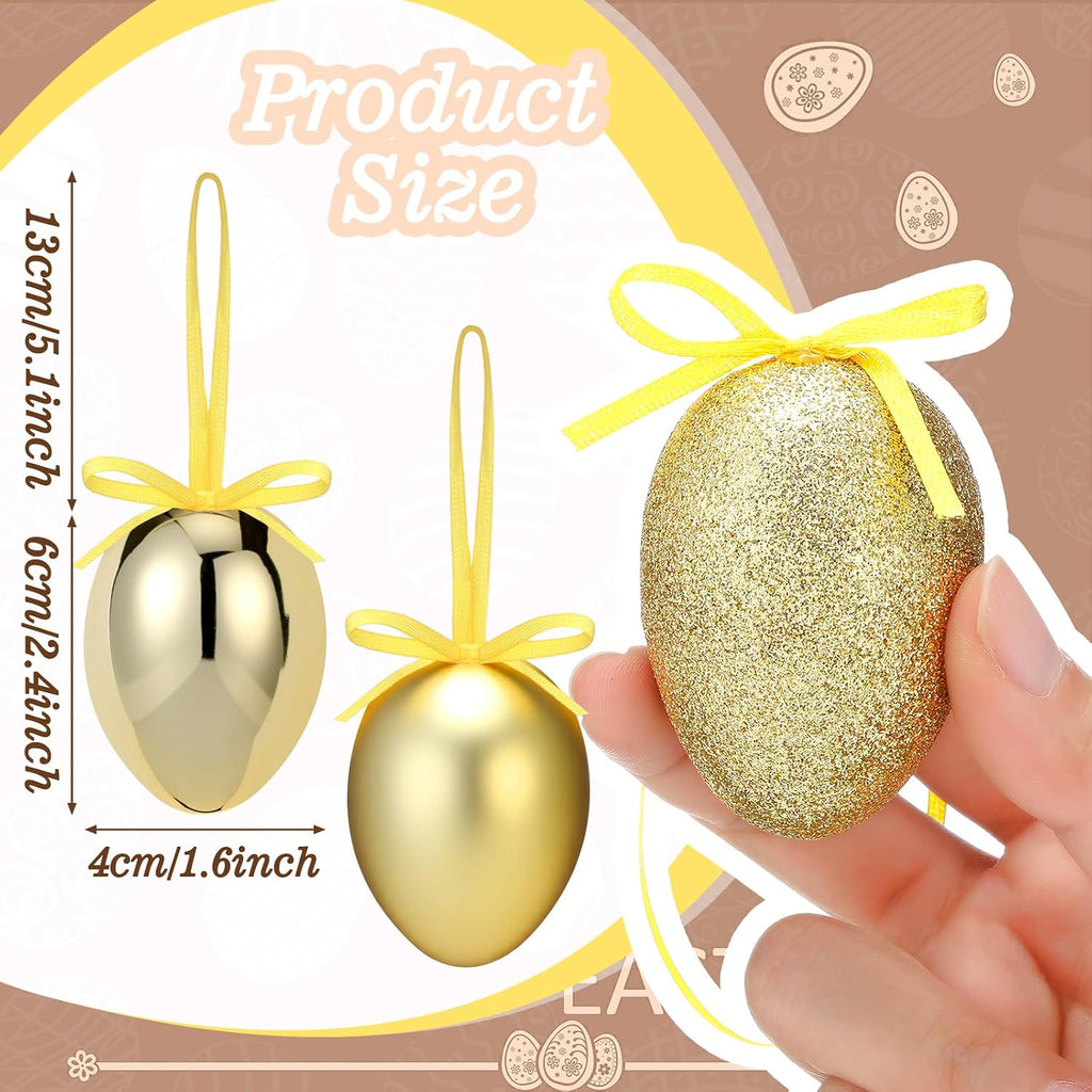 Gold Easter Eggs Tree Decorations Glitter Egg Hanging Ornaments for Easter Basket Home Spring Tree Decoration - Set of 12