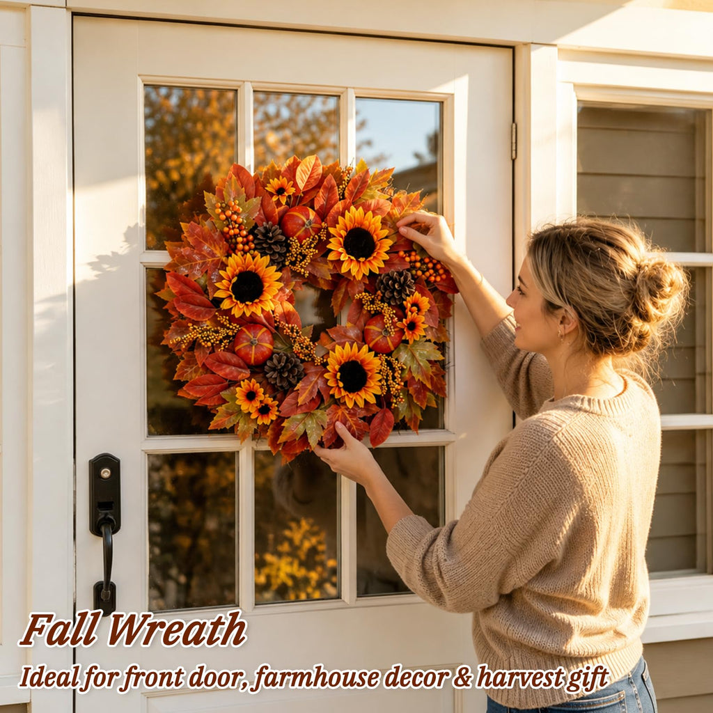26 in Artificial Fall Wreath, Sunflower Wreaths for Front Door
