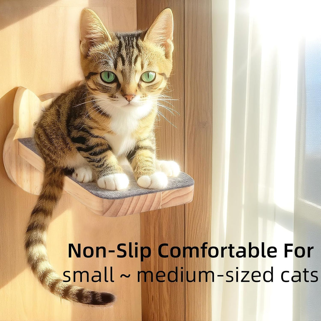 Natural Solid Wood Cat Wall Floating Steps, Set of 3