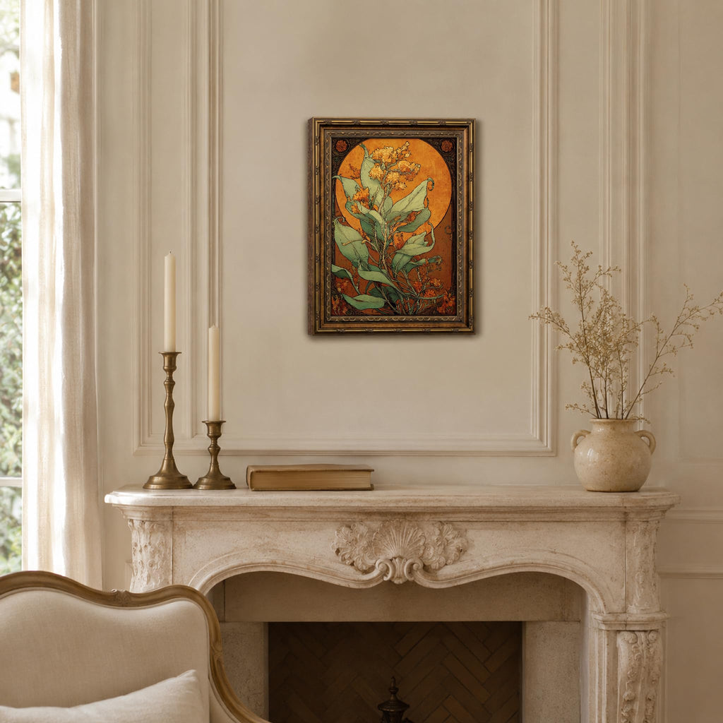 Vintage Gold Framed, Art Nouveau Botanical Floral Canvas Wall Art