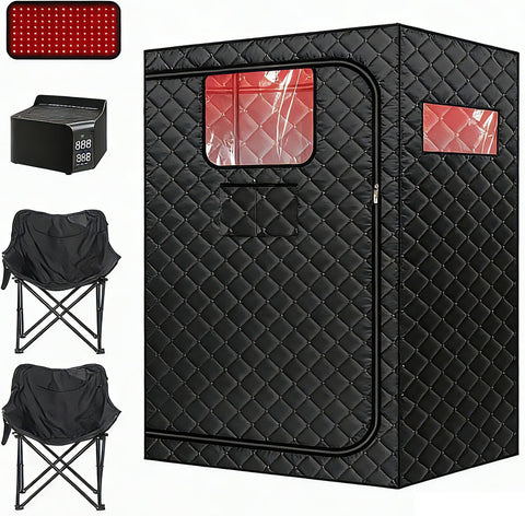 Upgraded Hot Air Sauna, 1 or 2 Person Sauna Tent, 1500W & 159°F Portable Dry Wind Saunas, with 660nm Red Light