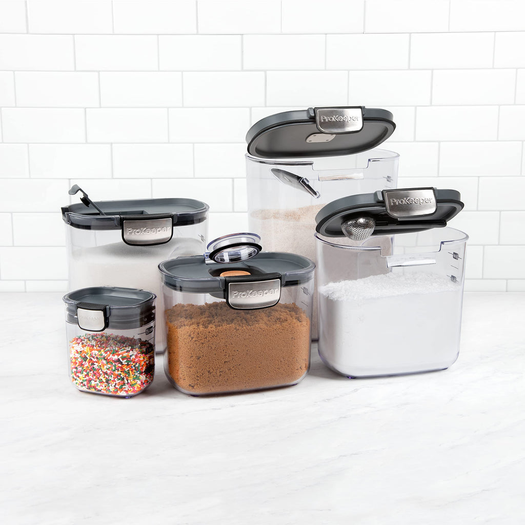 Airtight Food Storage Container Set - Clear Plastic Flour and Sugar Canister Set with Magnetic Accessories