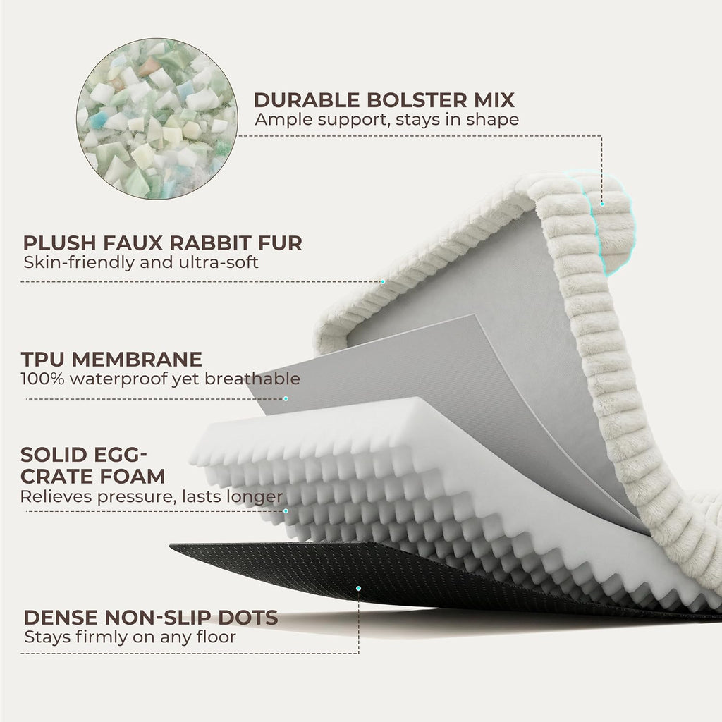 Orthopedic Dog Bed Large 35x25x9.5" Washable Cover Cream