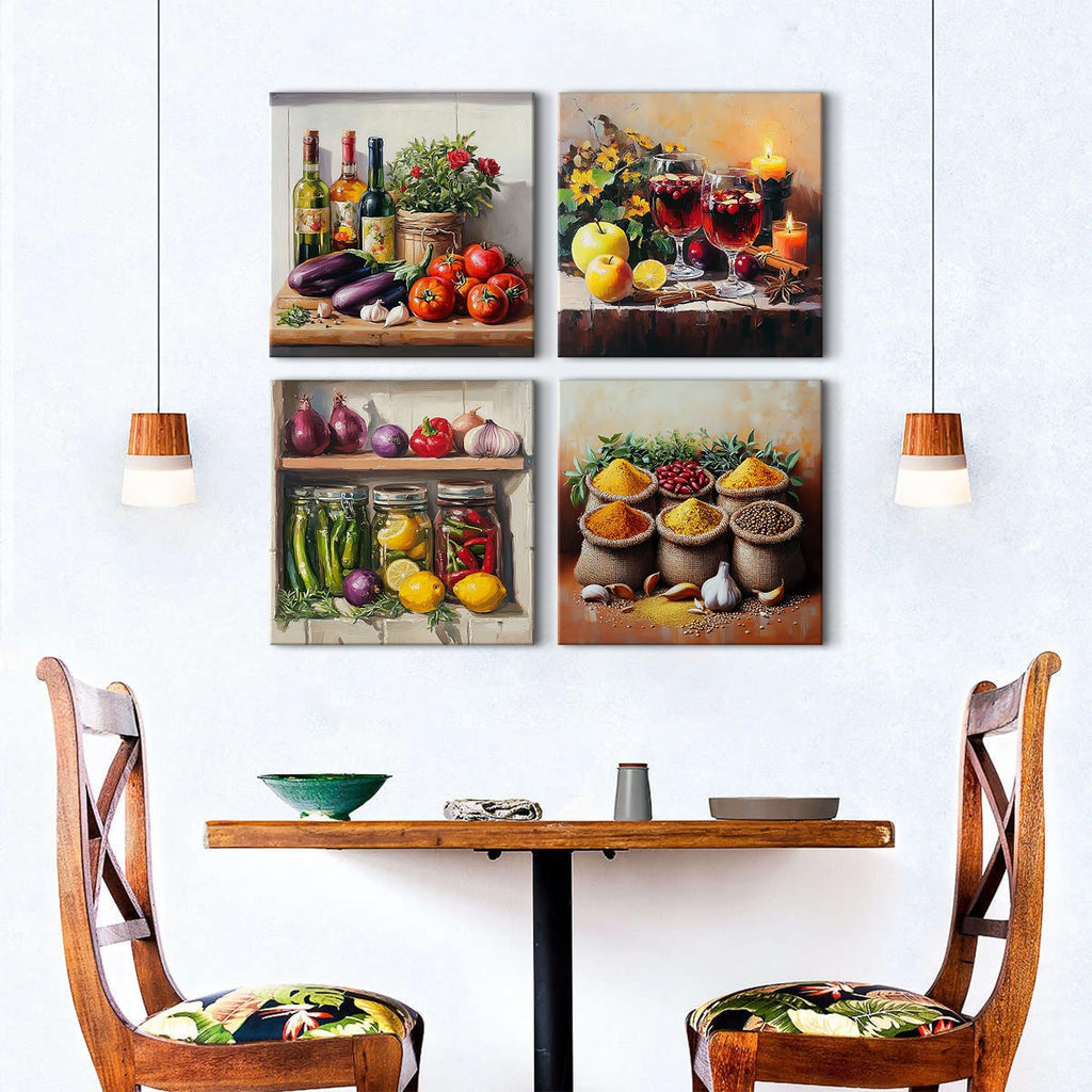 Kitchen Wall Decor Mason Jar Wall Art Spices Food Canvas Prints Kitchen Ingridients Picture Rustic Still Life