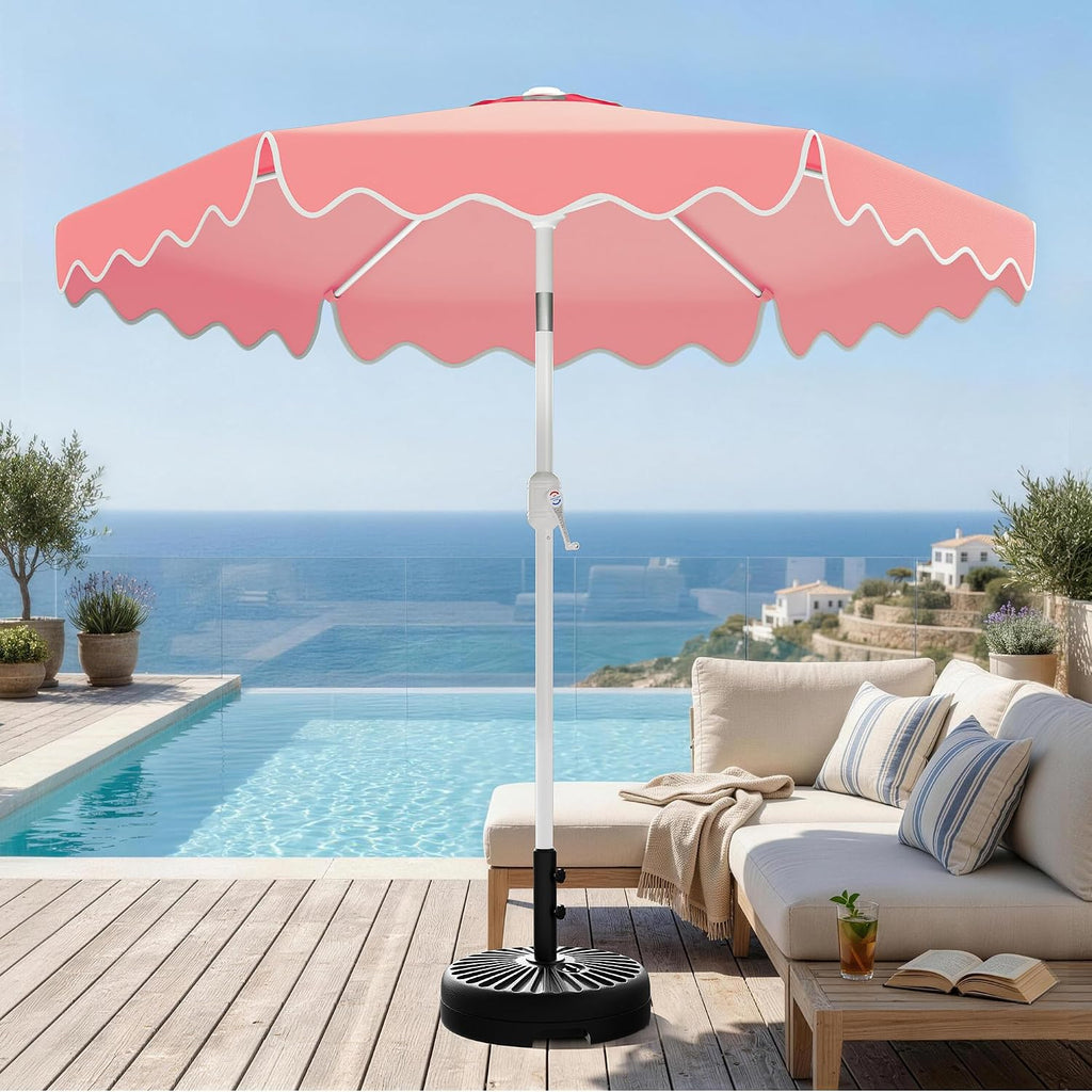 Patio Umbrella with Wavy Trim, UV-Fade-Resistant Canopy, Crank & Tilt - Peach Pink 9ft