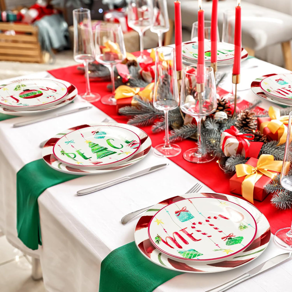 Piece Christmas-Themed Stoneware Dinnerware Set - Green/Red