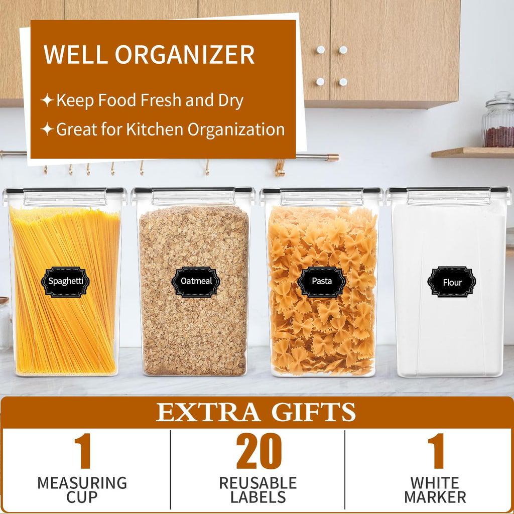 4 Pack Extra Large Airtight Food Storage Containers with Lids (6.5L / 220 oz), BPA Free Plastic Kitchen and Pantry