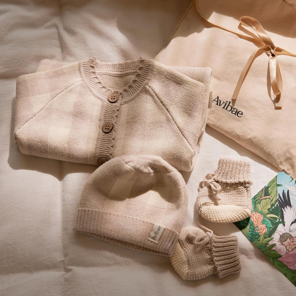 Piece Cotton Newborn Baby Set with Knit Outfit, Hat, Booties