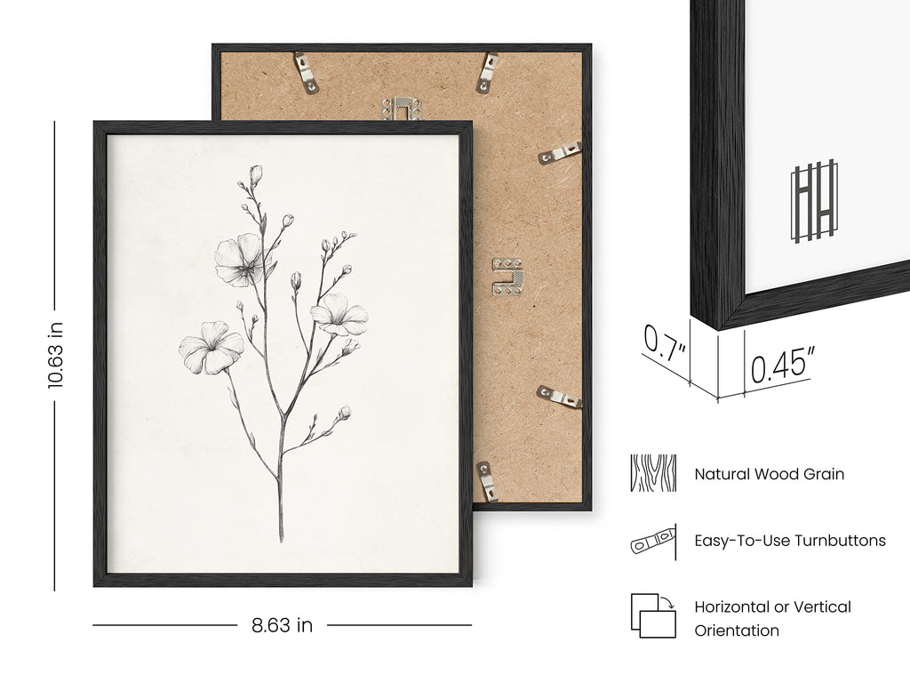 Grey Floral Wall Art - Set of 4 Plant Posters for Wall Vintage, Botanical Prints, Black and White Flower Pictures for