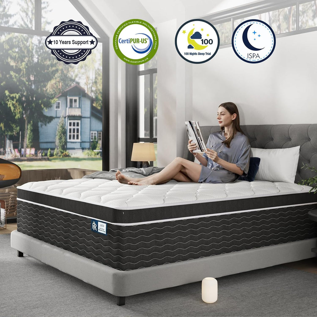 Luxury California King Mattress 12 Inch, Firm Hybrid Mattress Cal King in a Box, 7-Zones& Extra Edge Support, Cooling