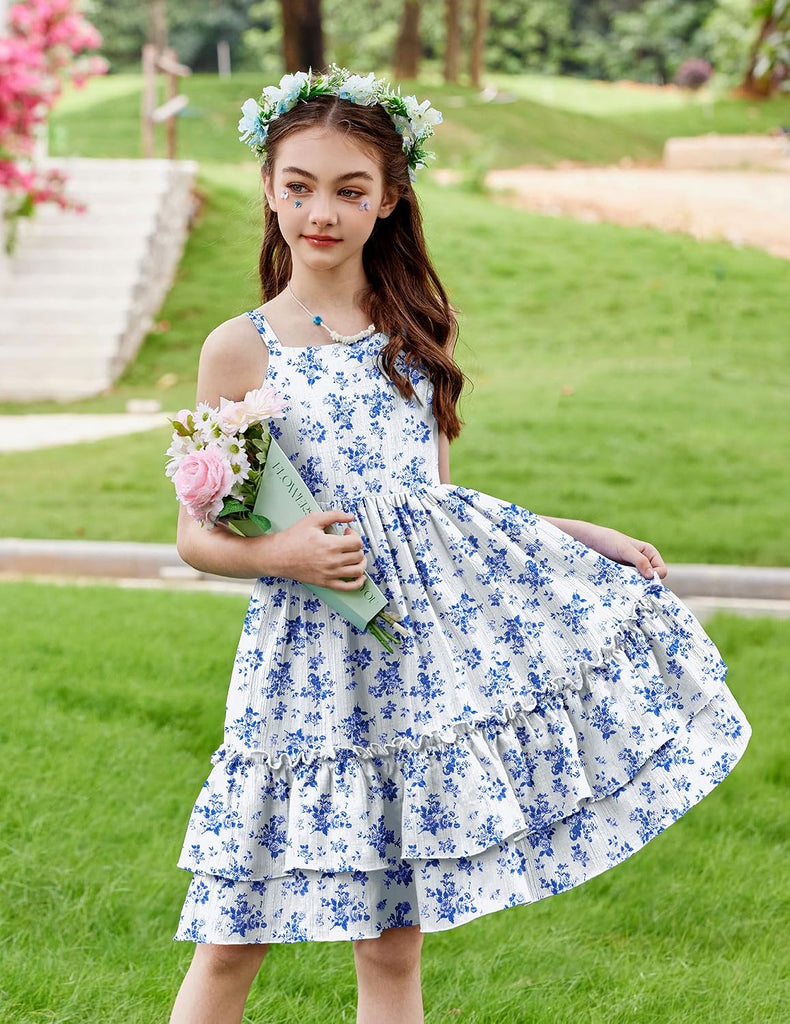 Girls Cami Summer Dress Boho Sleeveless Casual Sundress with Pockets