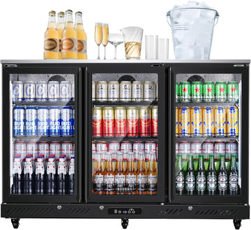 COOLER Commercial Bar Cooler With 3 Glass Doors,12 Cu.Ft Counter Height Back Bev