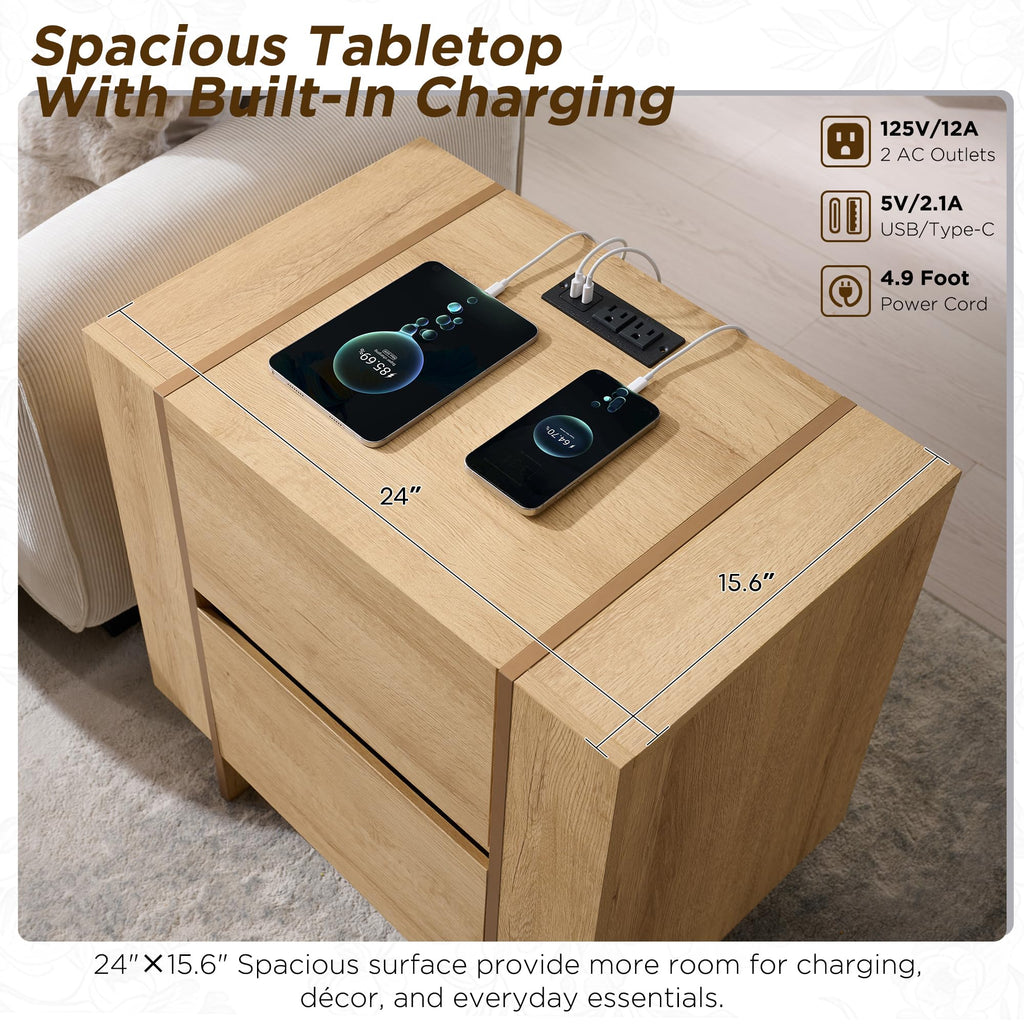 24" Modern 2 Drawer Dresser with Charging Station