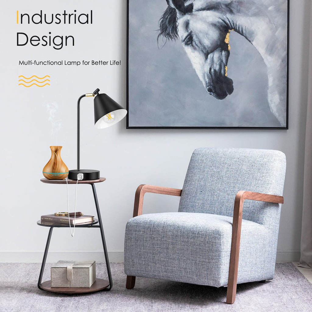 Industrial Dimmable Desk Lamp with 2 USB Charging Ports AC Outlet, Touch Control Bedside Nightstand Reading Lamp