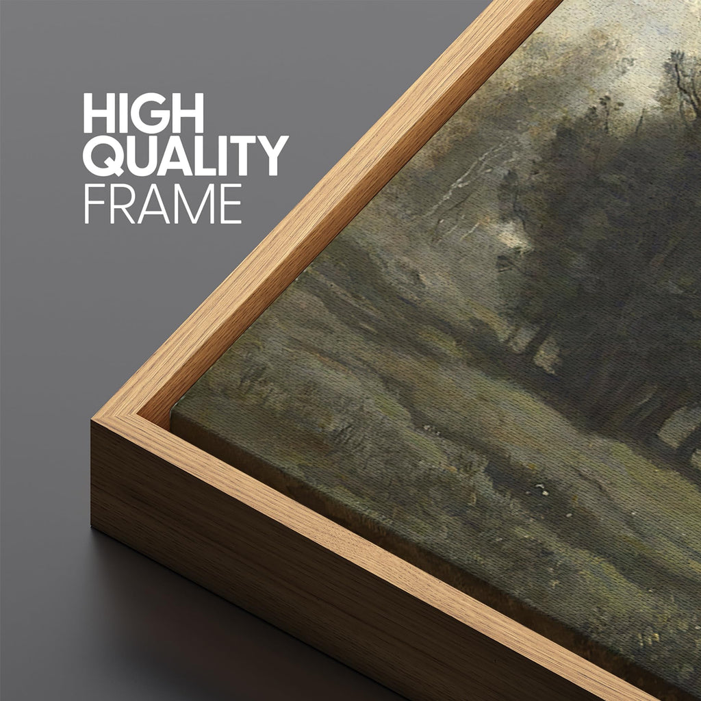 Extra Large Framed Canvas Print Wall Art Pastoral Elegance Tranquil Countryside with Figure Vintage Inspired Colorful