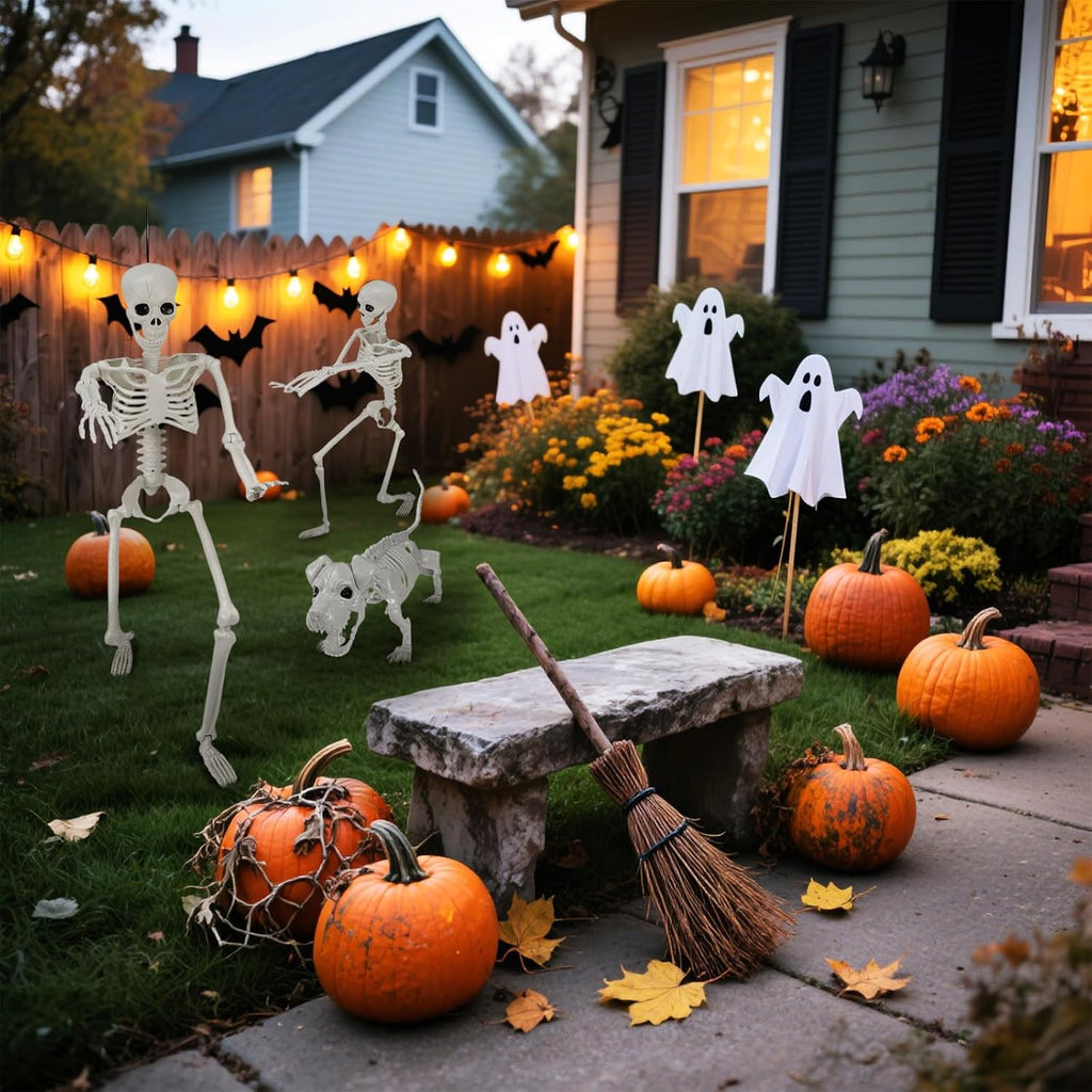 Lighted Human & Dog Skeleton Halloween Decorations Outdoor/Indoor - 36 Inch Realistic Full Body Movable Posable