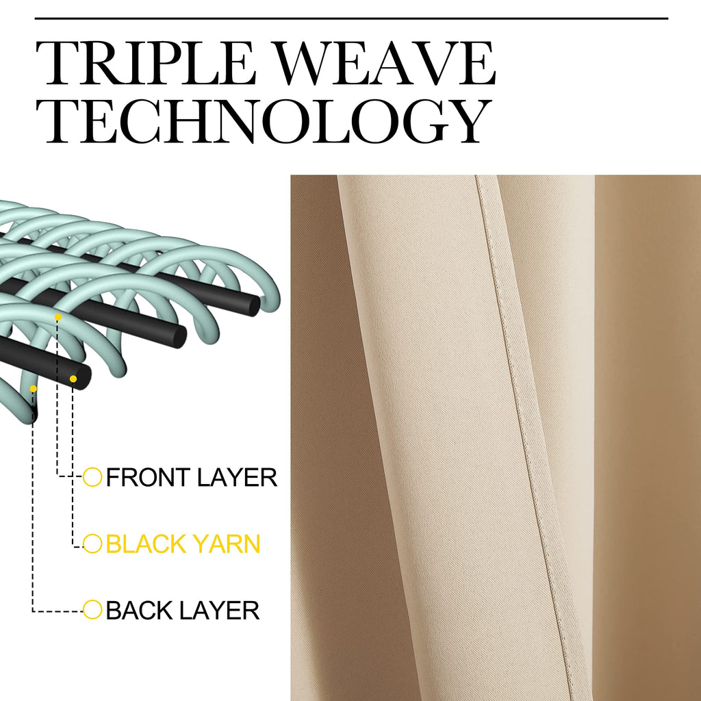 Blackout Curtain Panels Window Draperies - (Biscotti Beige Color) 70x72 inch, 2 Pieces, Insulating Room Darkening