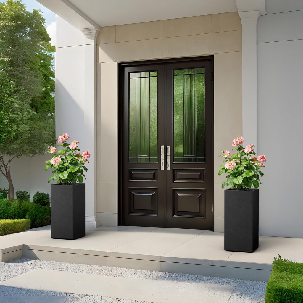 Accent Column Square Black Concrete Planter 23.6" H, Outdoor