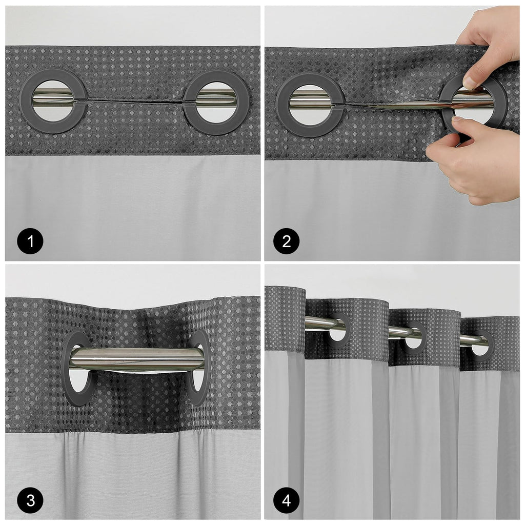 Charcoal Grey No Hook Waffle Shower Curtain Set, 72 x 75 Inch
