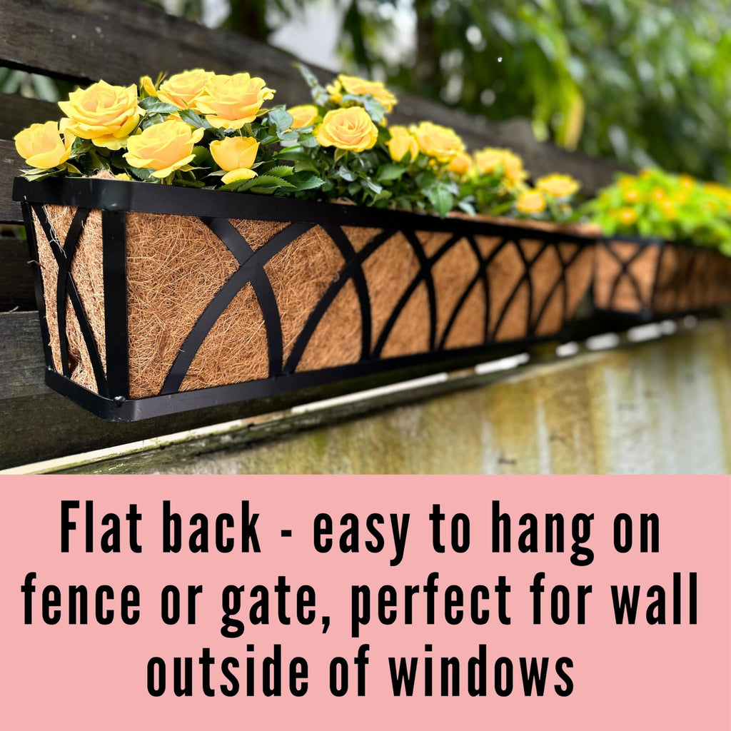 LaLaGreen Wall Planters (4 Pack, 36 Inch) Black Metal Rectangular Hanging Flower Box Window Boxes Planters with Coco