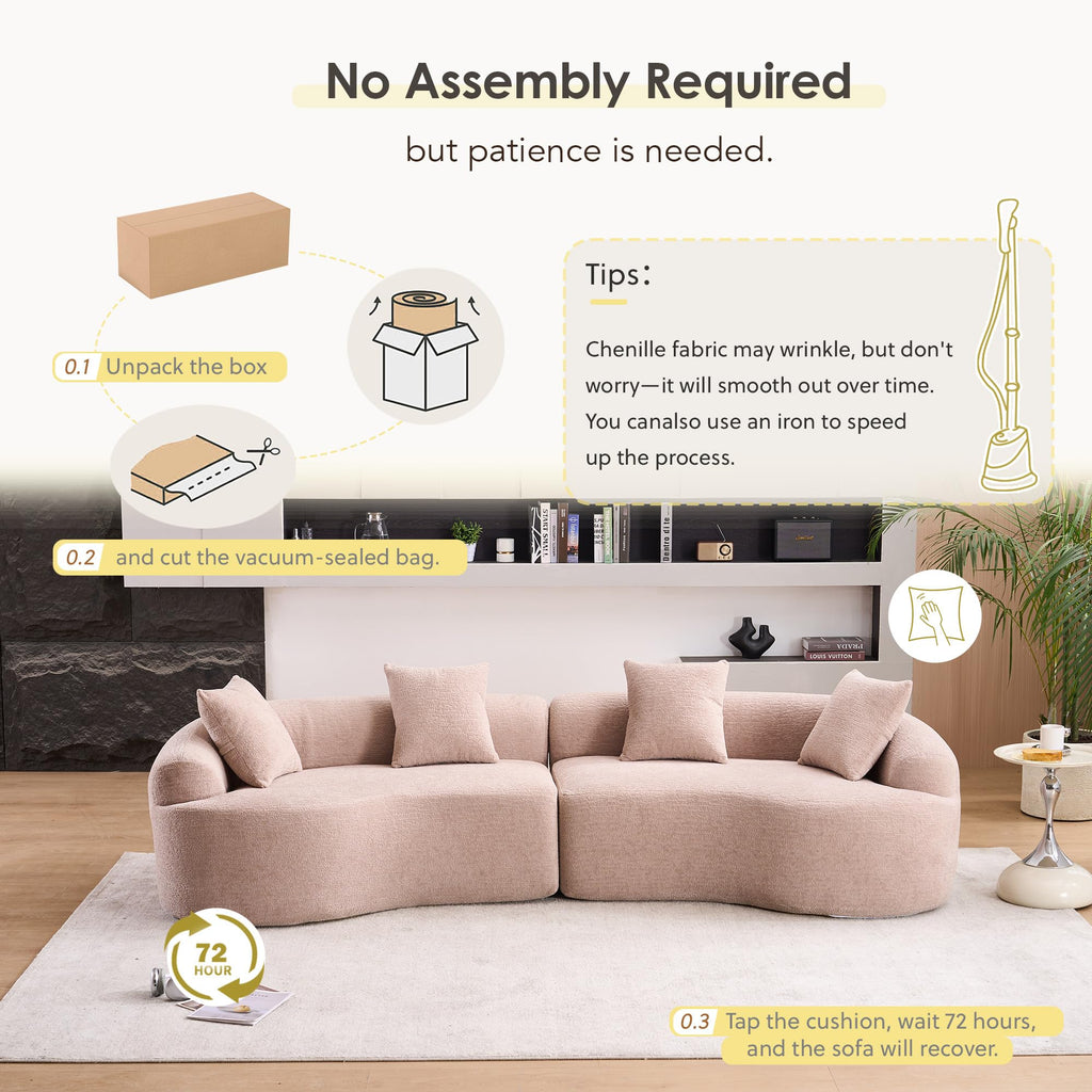 110" Curved Chenille Boneless Modular Sectional, High-Density Sleeper Couch, Lounge (Dusty Pink)