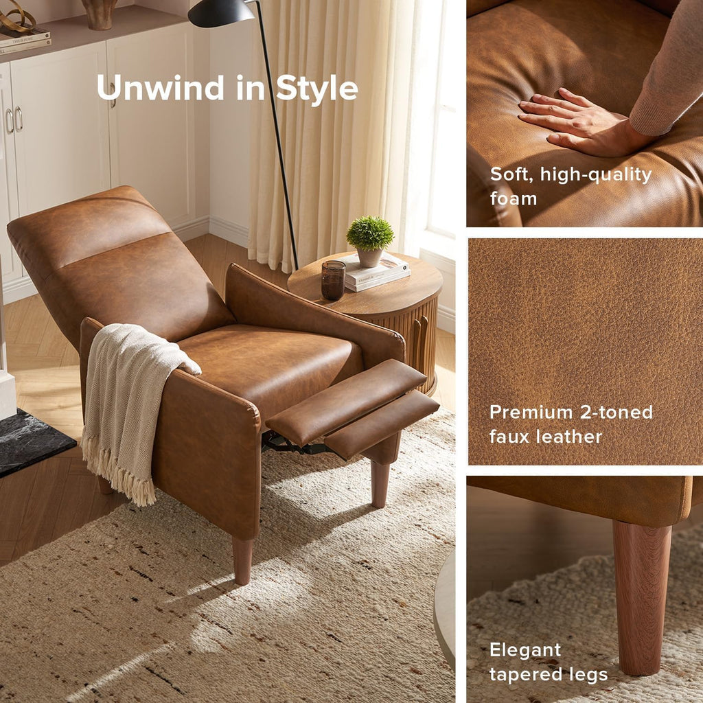 Arthur Recliner Chair with 3 Positions, Accent Armchair, Mid Century Modern Reading Chair, High Back Padded Support